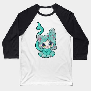 Cutest Kawaii Teal Kitten Baseball T-Shirt